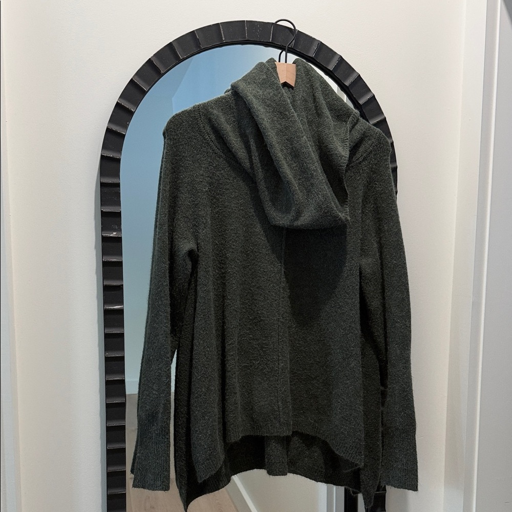 Green Cowl Neck Split Hem Sweater